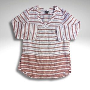 Eddie Bauer Ivory & Rust Striped Linen Cotton Tunic Top XS